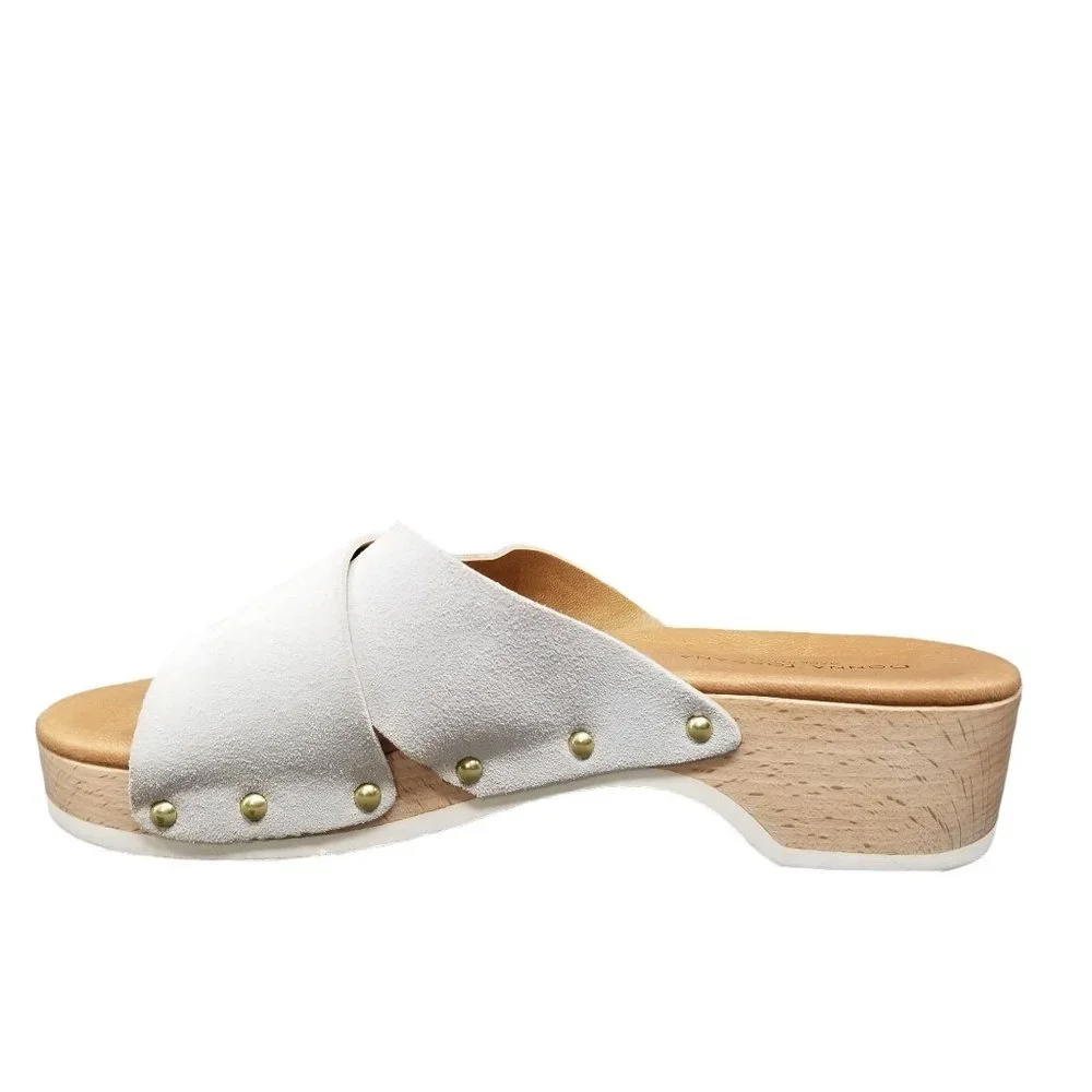 Donna Toscana Wood Platform Slide Sandals Womens White Leather Italian Size 7.5 - Picture 5 of 12